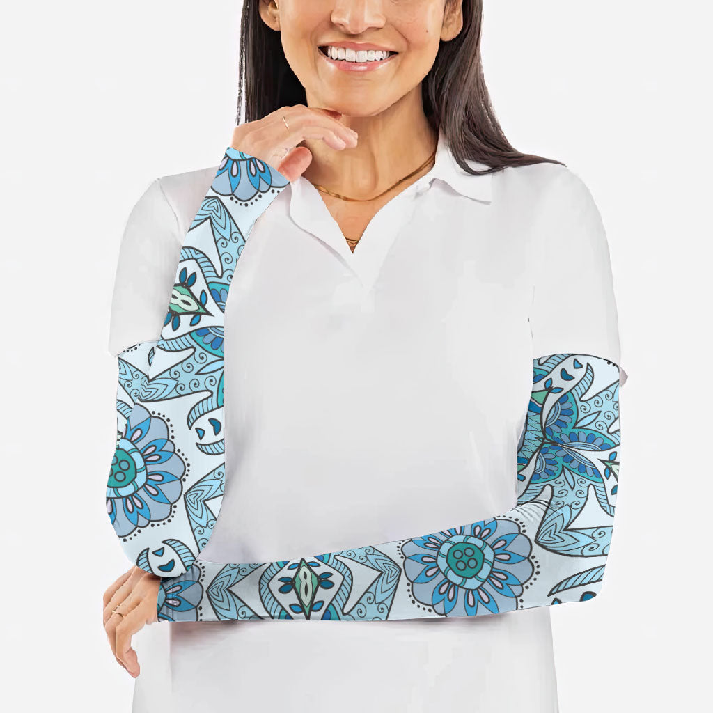 Indian Mandala Pattern Arm Sleeves Blue Geometric Floral Mandala