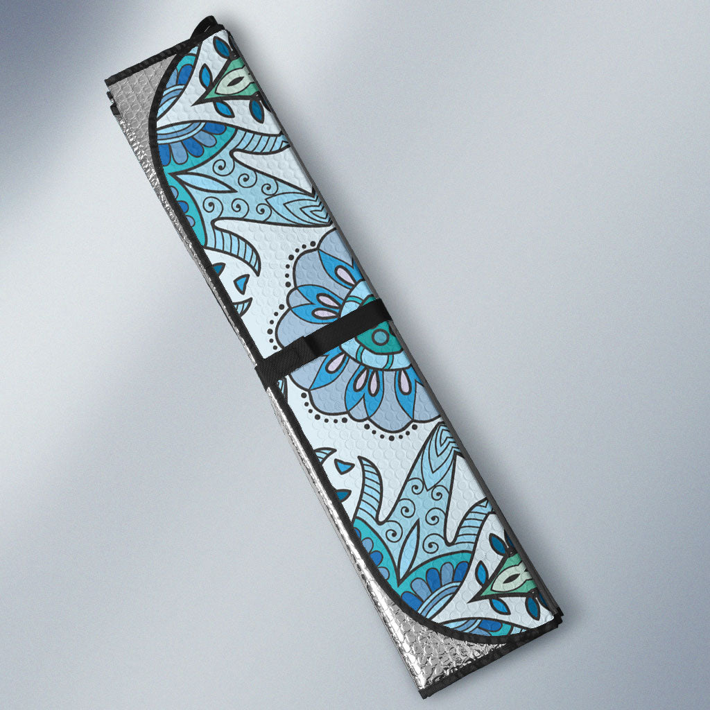 Indian Mandala Pattern Auto Sun Shade Blue Geometric Floral Mandala
