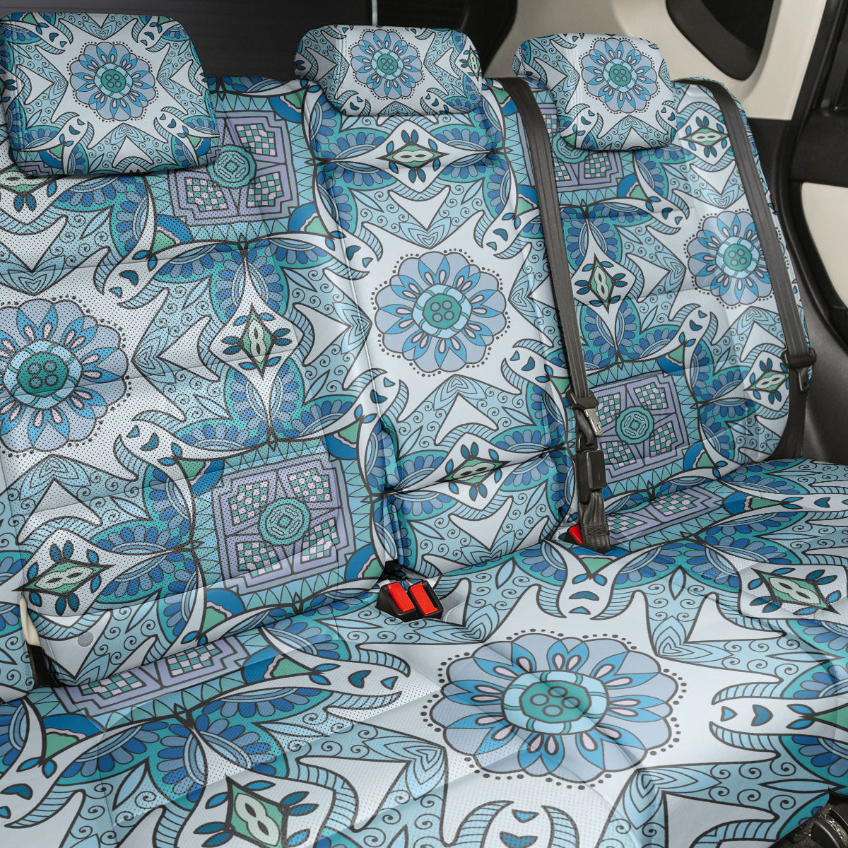 Indian Mandala Pattern Back Car Seat Cover Blue Geometric Floral Mandala