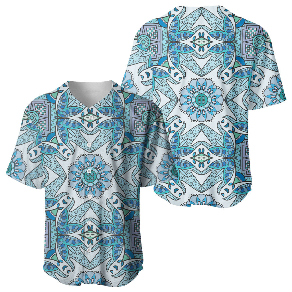Indian Mandala Pattern Baseball Jersey Blue Geometric Floral Mandala