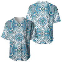 Indian Mandala Pattern Baseball Jersey Blue Geometric Floral Mandala