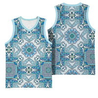 Indian Mandala Pattern Basketball Jersey Blue Geometric Floral Mandala