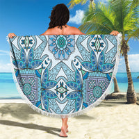 Indian Mandala Pattern Beach Blanket Blue Geometric Floral Mandala