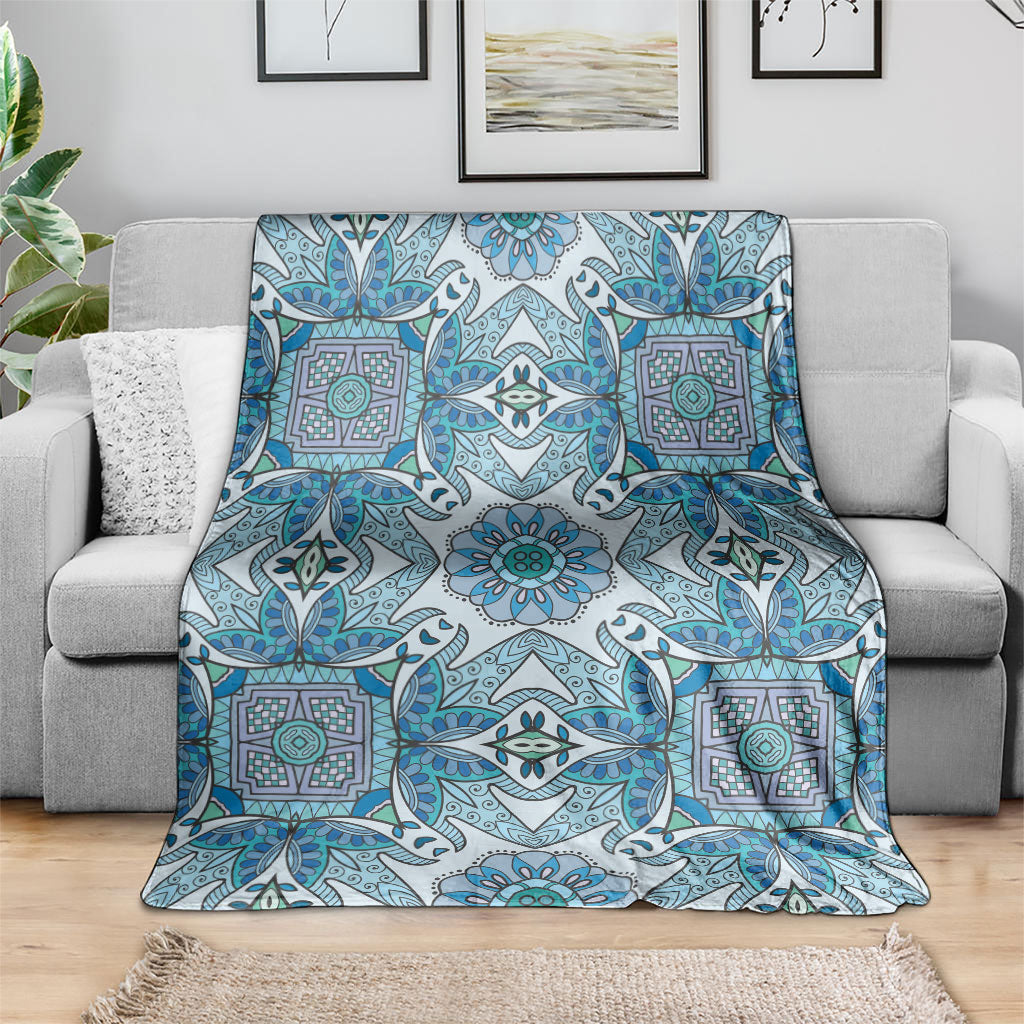 Indian Mandala Pattern Blanket Blue Geometric Floral Mandala