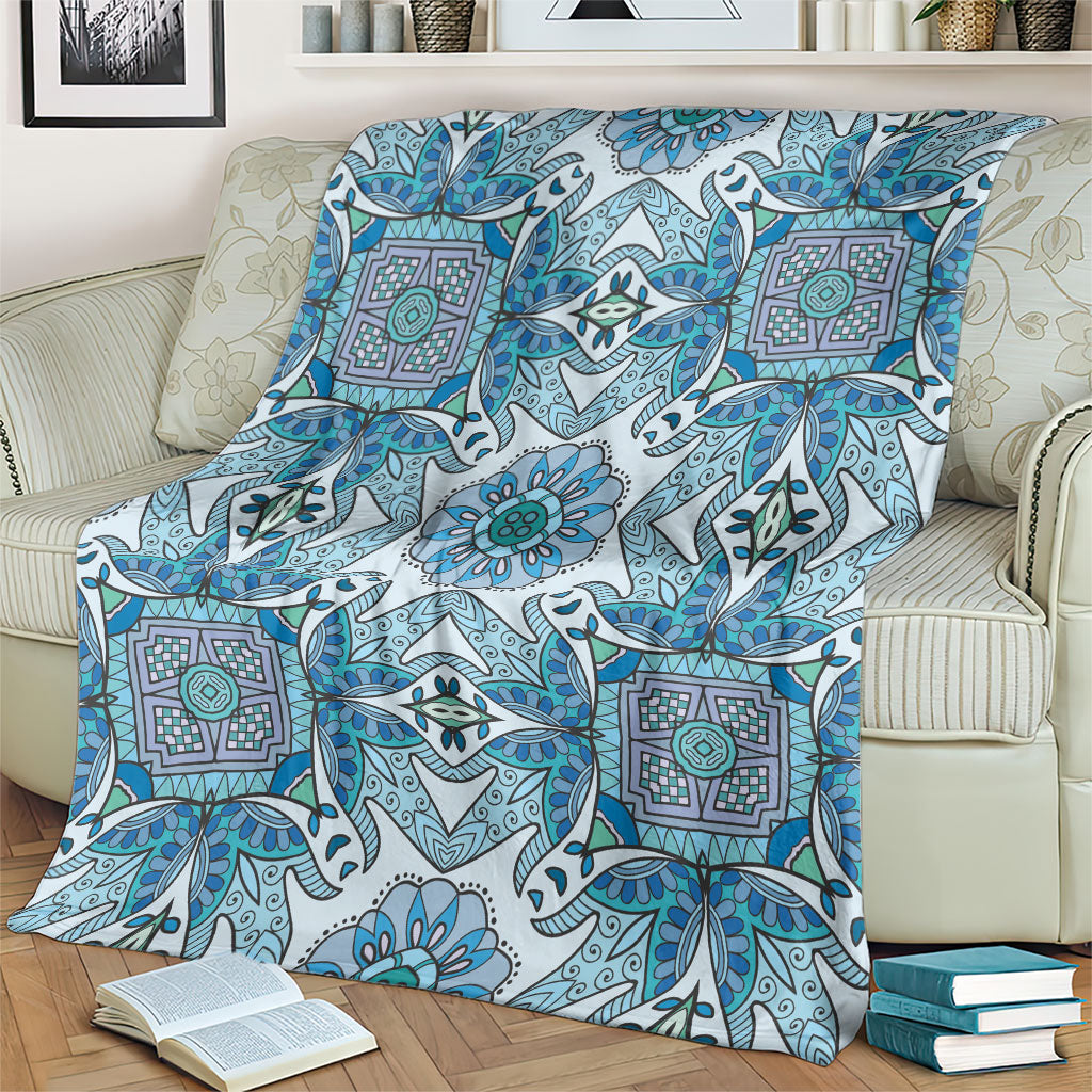 Indian Mandala Pattern Blanket Blue Geometric Floral Mandala