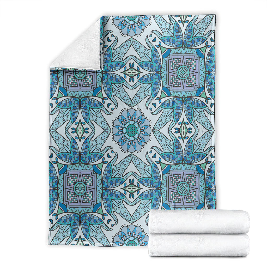 Indian Mandala Pattern Blanket Blue Geometric Floral Mandala