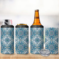 Indian Mandala Pattern 4 in 1 Can Cooler Tumbler Blue Geometric Floral Mandala