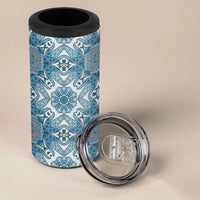 Indian Mandala Pattern 4 in 1 Can Cooler Tumbler Blue Geometric Floral Mandala