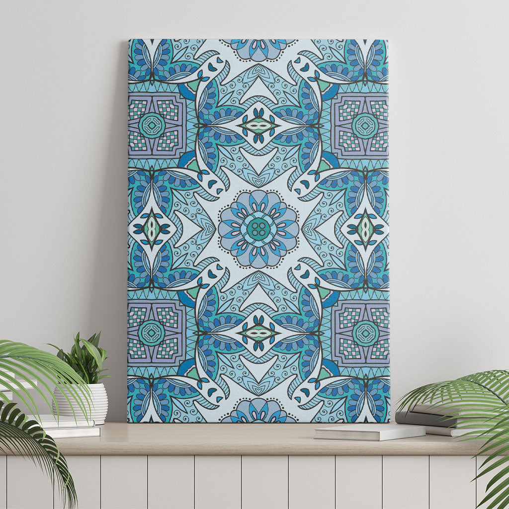 Indian Mandala Pattern Canvas Wall Art Blue Geometric Floral Mandala