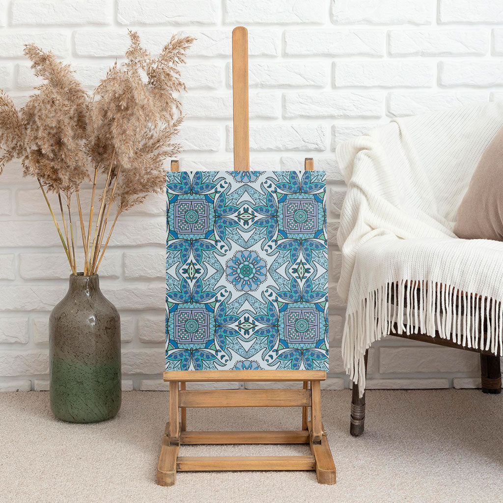Indian Mandala Pattern Canvas Wall Art Blue Geometric Floral Mandala