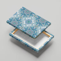 Indian Mandala Pattern Canvas Wall Art Blue Geometric Floral Mandala