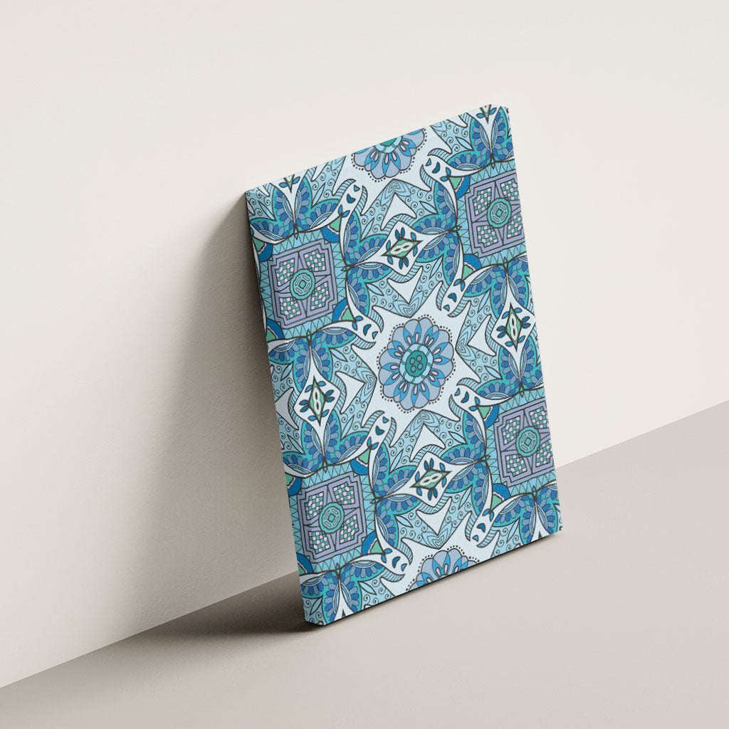 Indian Mandala Pattern Canvas Wall Art Blue Geometric Floral Mandala