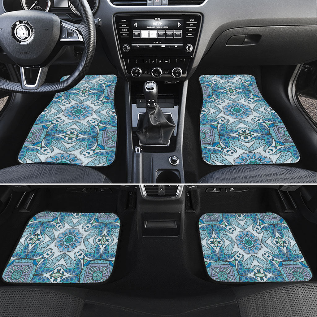 Indian Mandala Pattern Car Mats Blue Geometric Floral Mandala