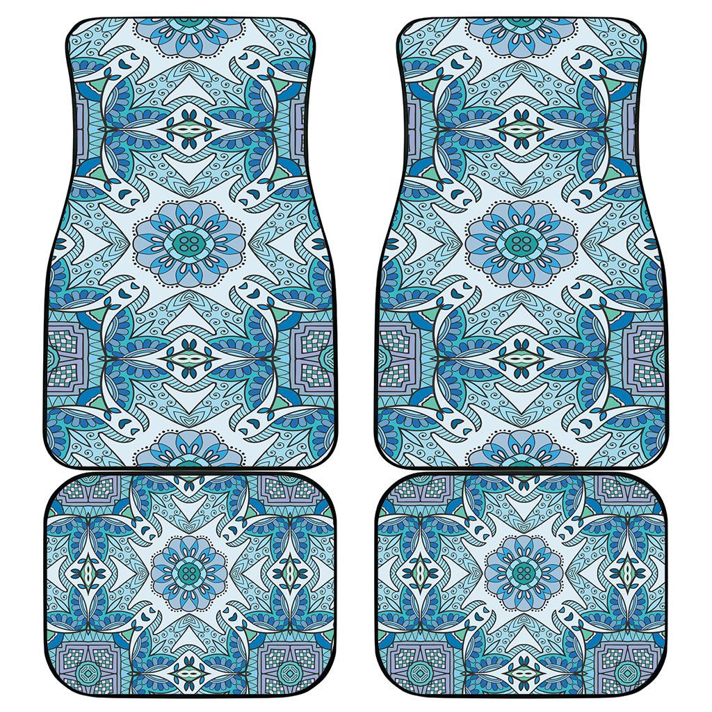 Indian Mandala Pattern Car Mats Blue Geometric Floral Mandala
