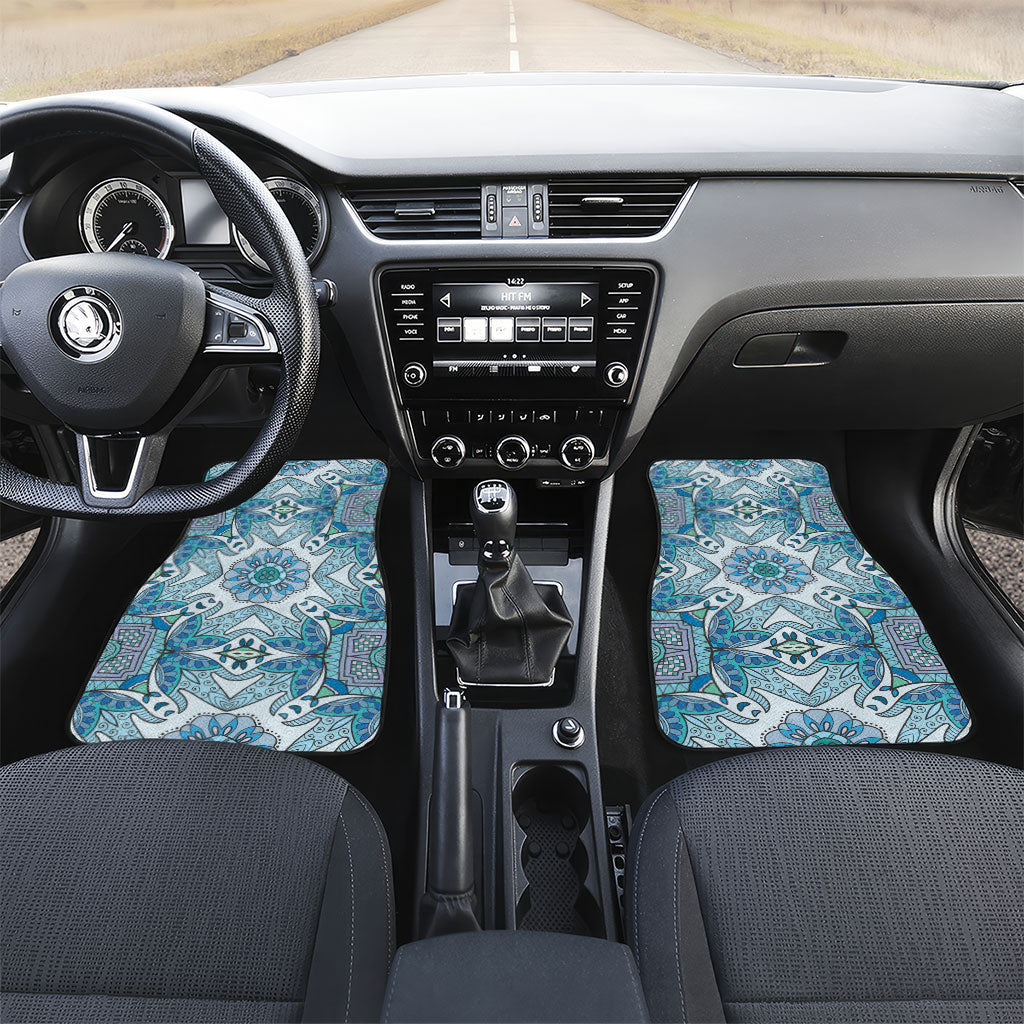 Indian Mandala Pattern Car Mats Blue Geometric Floral Mandala