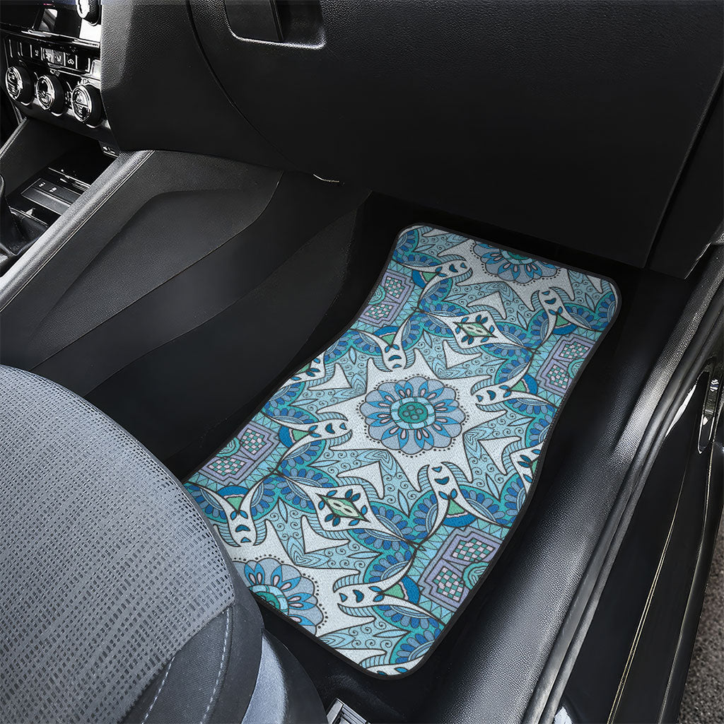 Indian Mandala Pattern Car Mats Blue Geometric Floral Mandala