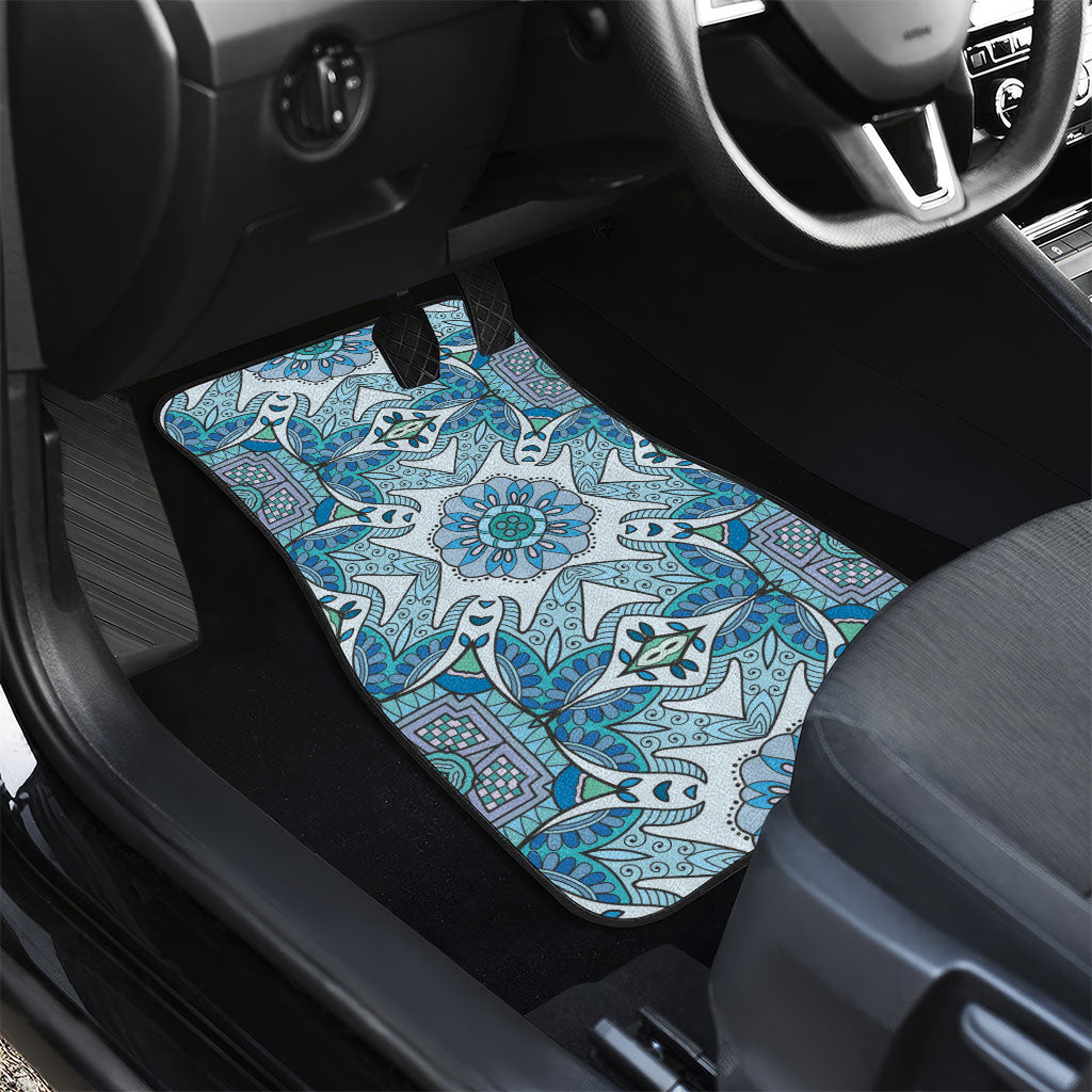 Indian Mandala Pattern Car Mats Blue Geometric Floral Mandala