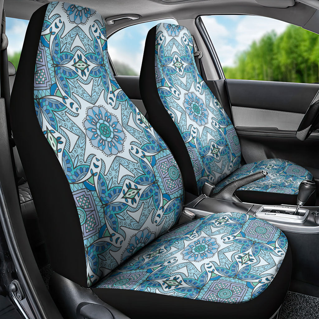 Indian Mandala Pattern Car Seat Cover Blue Geometric Floral Mandala