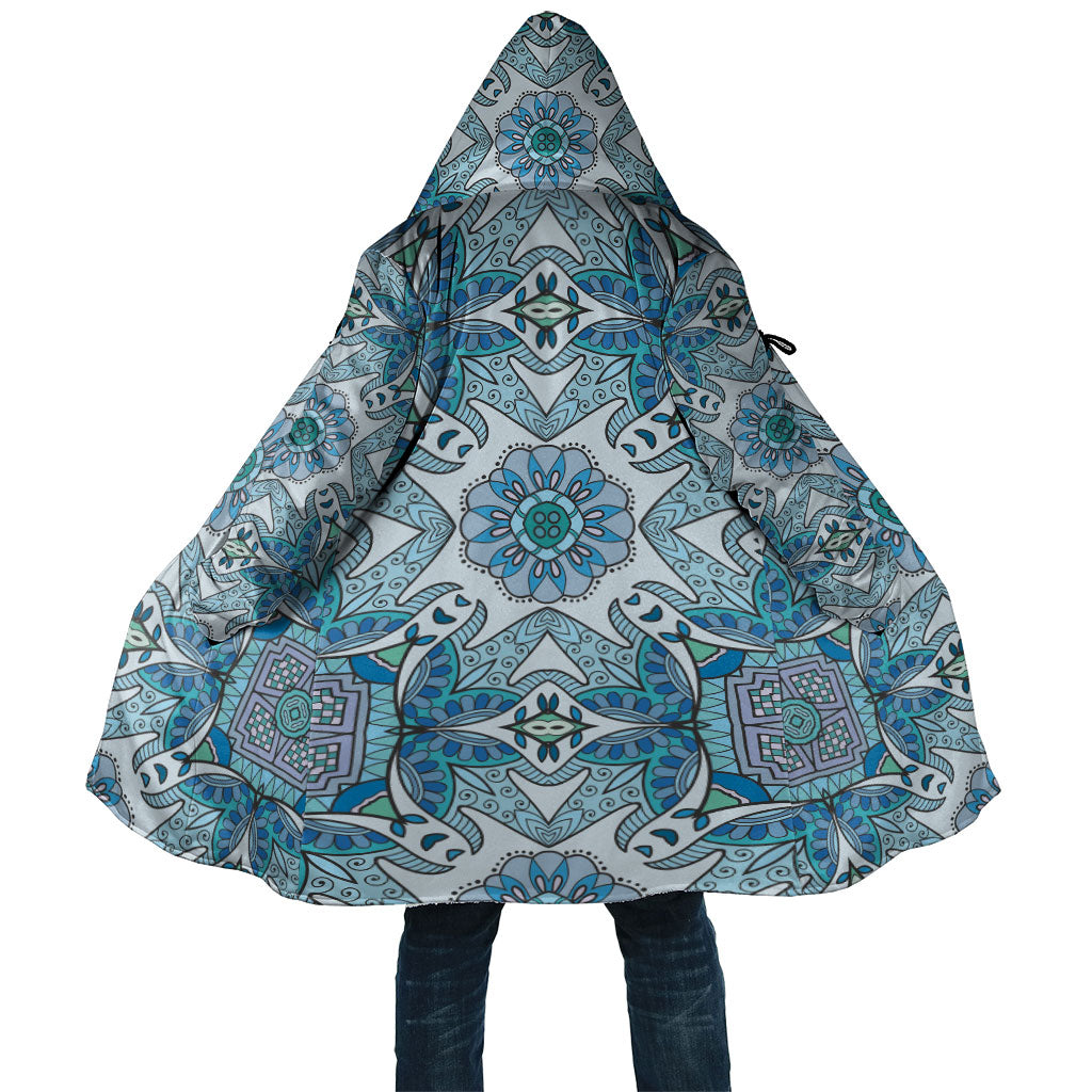 Indian Mandala Pattern Cloak Blue Geometric Floral Mandala