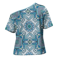 Indian Mandala Pattern Cross Shoulder Shirt Blue Geometric Floral Mandala