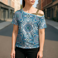 Indian Mandala Pattern Cross Shoulder Shirt Blue Geometric Floral Mandala