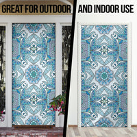 Indian Mandala Pattern Door Cover Blue Geometric Floral Mandala