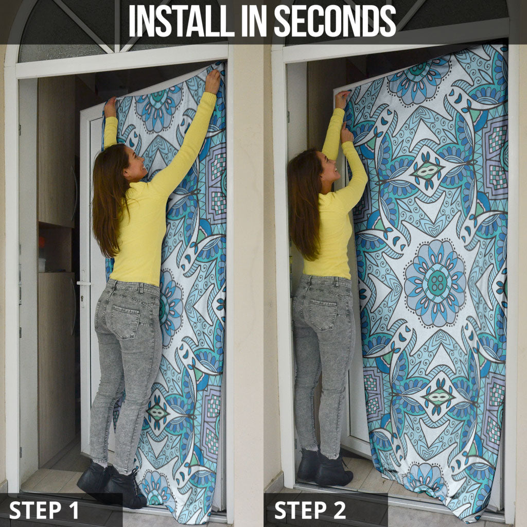 Indian Mandala Pattern Door Cover Blue Geometric Floral Mandala