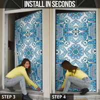 Indian Mandala Pattern Door Cover Blue Geometric Floral Mandala