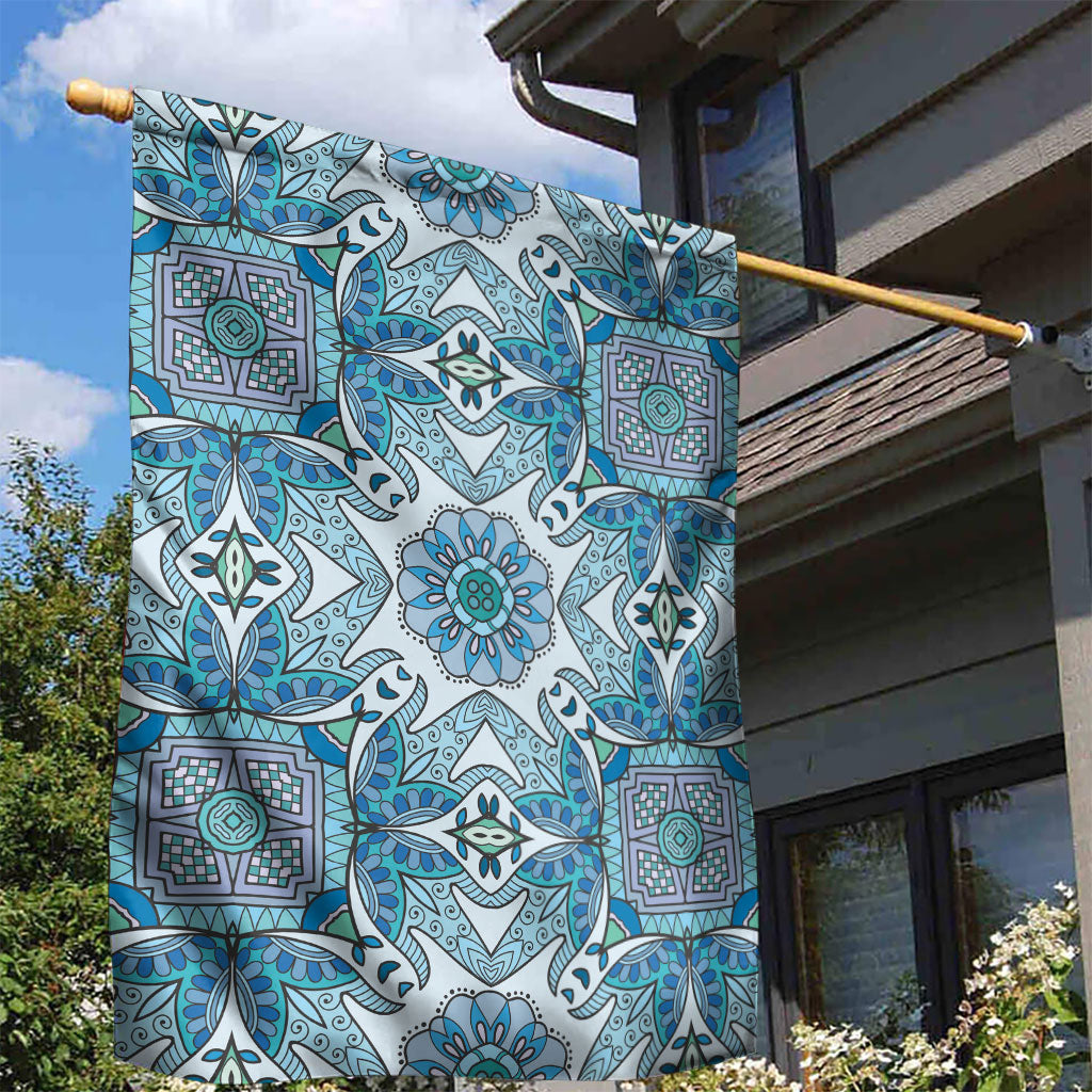 Indian Mandala Pattern Garden Flag Blue Geometric Floral Mandala