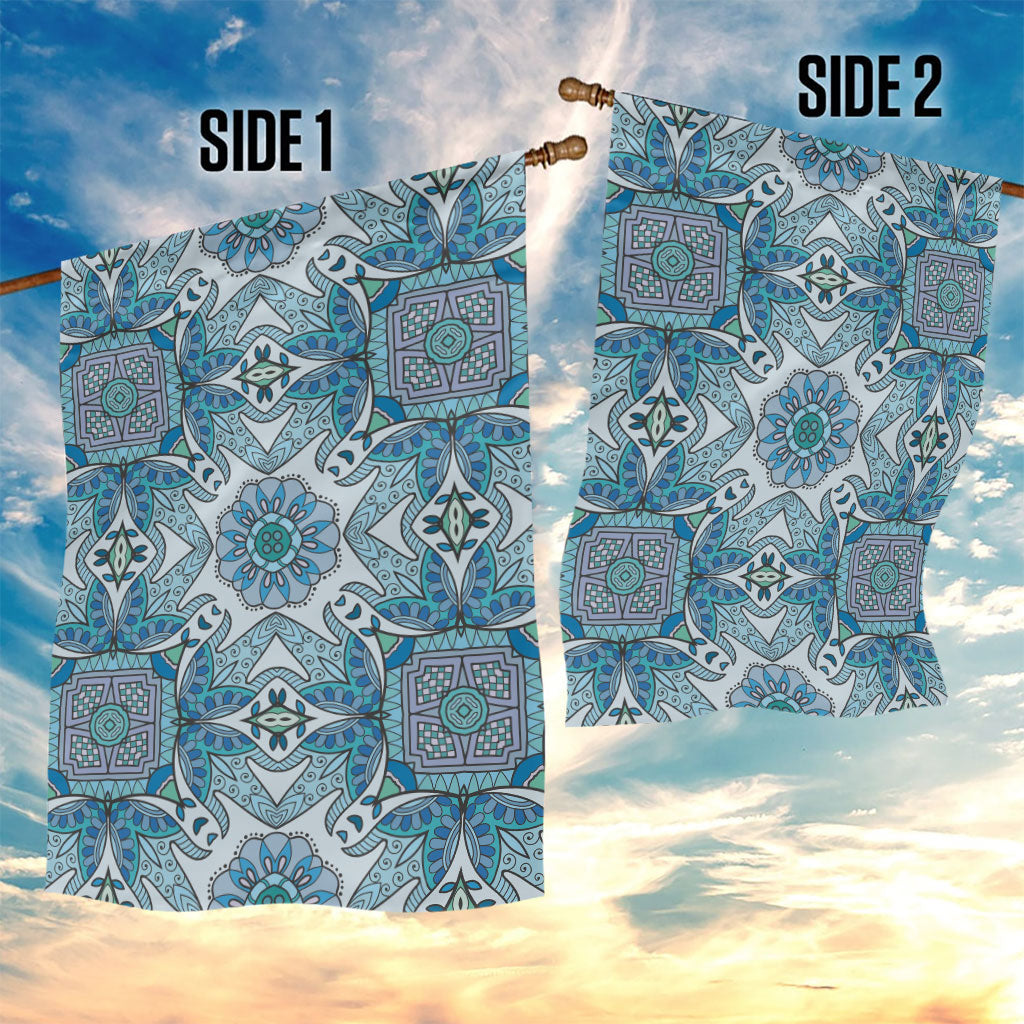 Indian Mandala Pattern Garden Flag Blue Geometric Floral Mandala