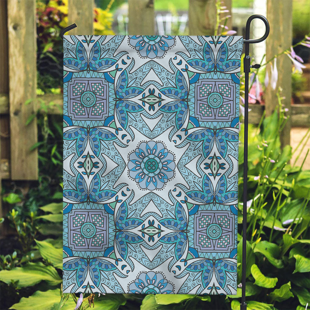 Indian Mandala Pattern Garden Flag Blue Geometric Floral Mandala