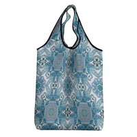 Indian Mandala Pattern Grocery Bag Blue Geometric Floral Mandala