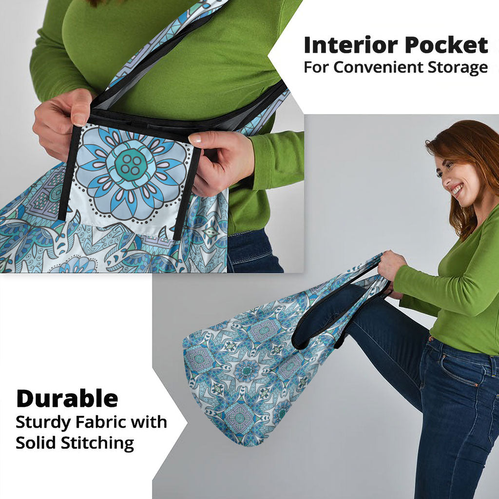 Indian Mandala Pattern Grocery Bag Blue Geometric Floral Mandala