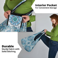 Indian Mandala Pattern Grocery Bag Blue Geometric Floral Mandala