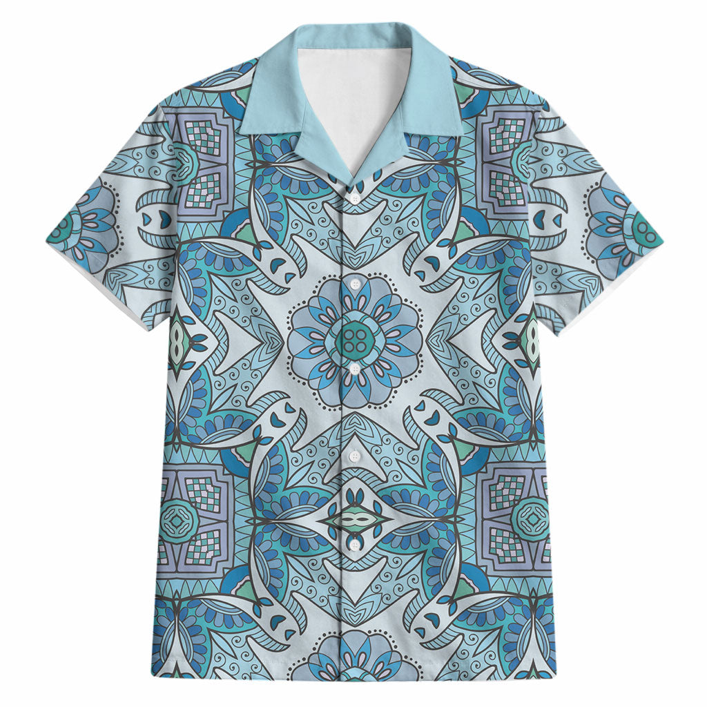 Indian Mandala Pattern Hawaiian Shirt Blue Geometric Floral Mandala