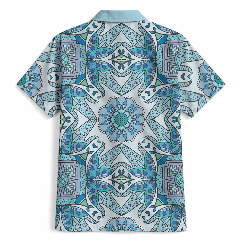 Indian Mandala Pattern Hawaiian Shirt Blue Geometric Floral Mandala