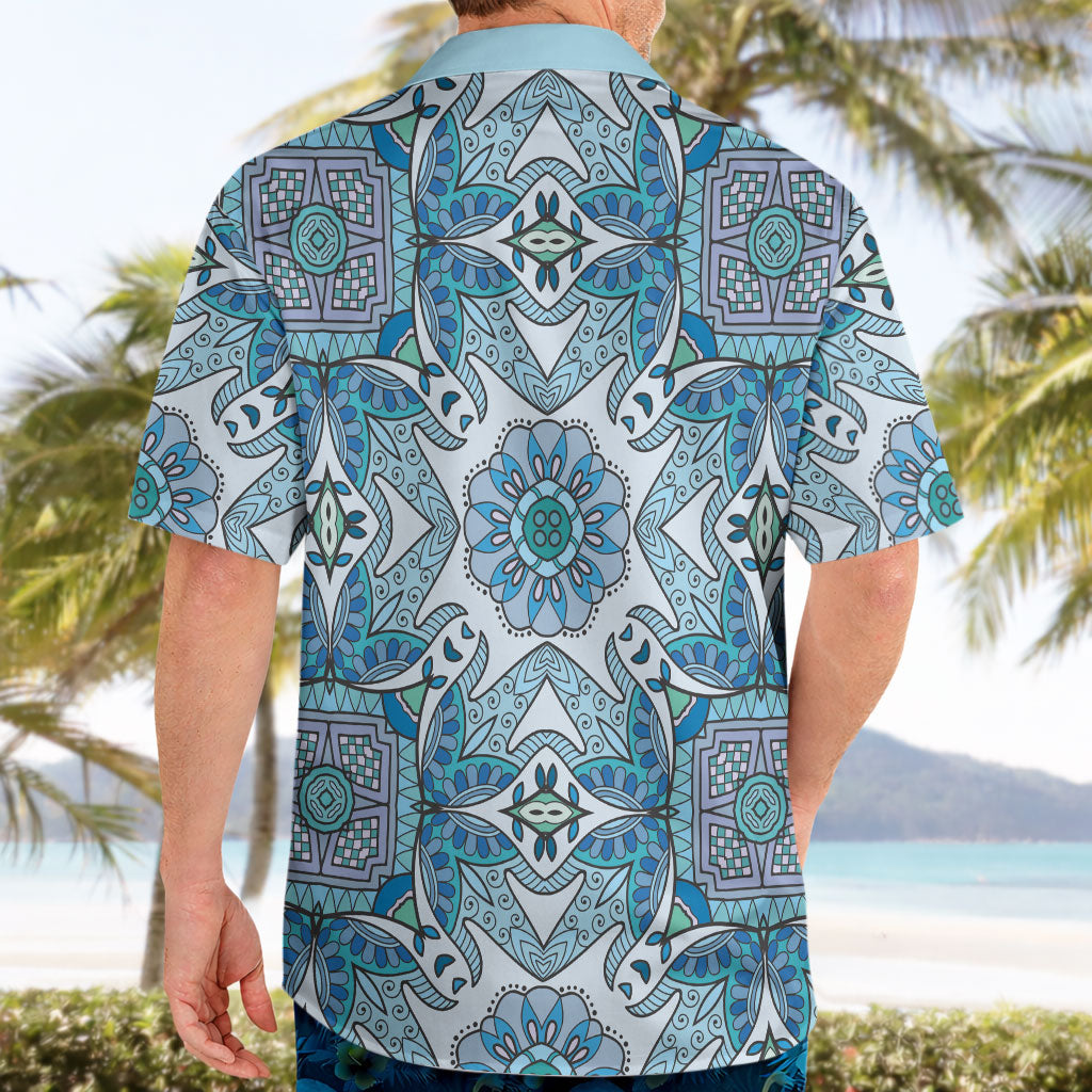 Indian Mandala Pattern Hawaiian Shirt Blue Geometric Floral Mandala