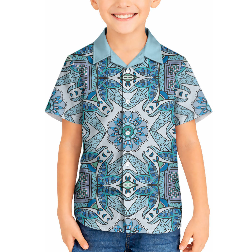 Indian Mandala Pattern Hawaiian Shirt Blue Geometric Floral Mandala