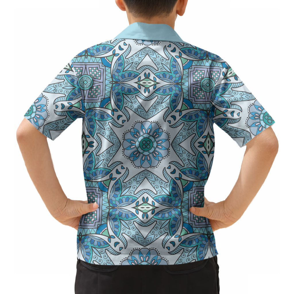 Indian Mandala Pattern Hawaiian Shirt Blue Geometric Floral Mandala