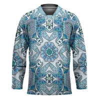 Indian Mandala Pattern Hockey Jersey Blue Geometric Floral Mandala