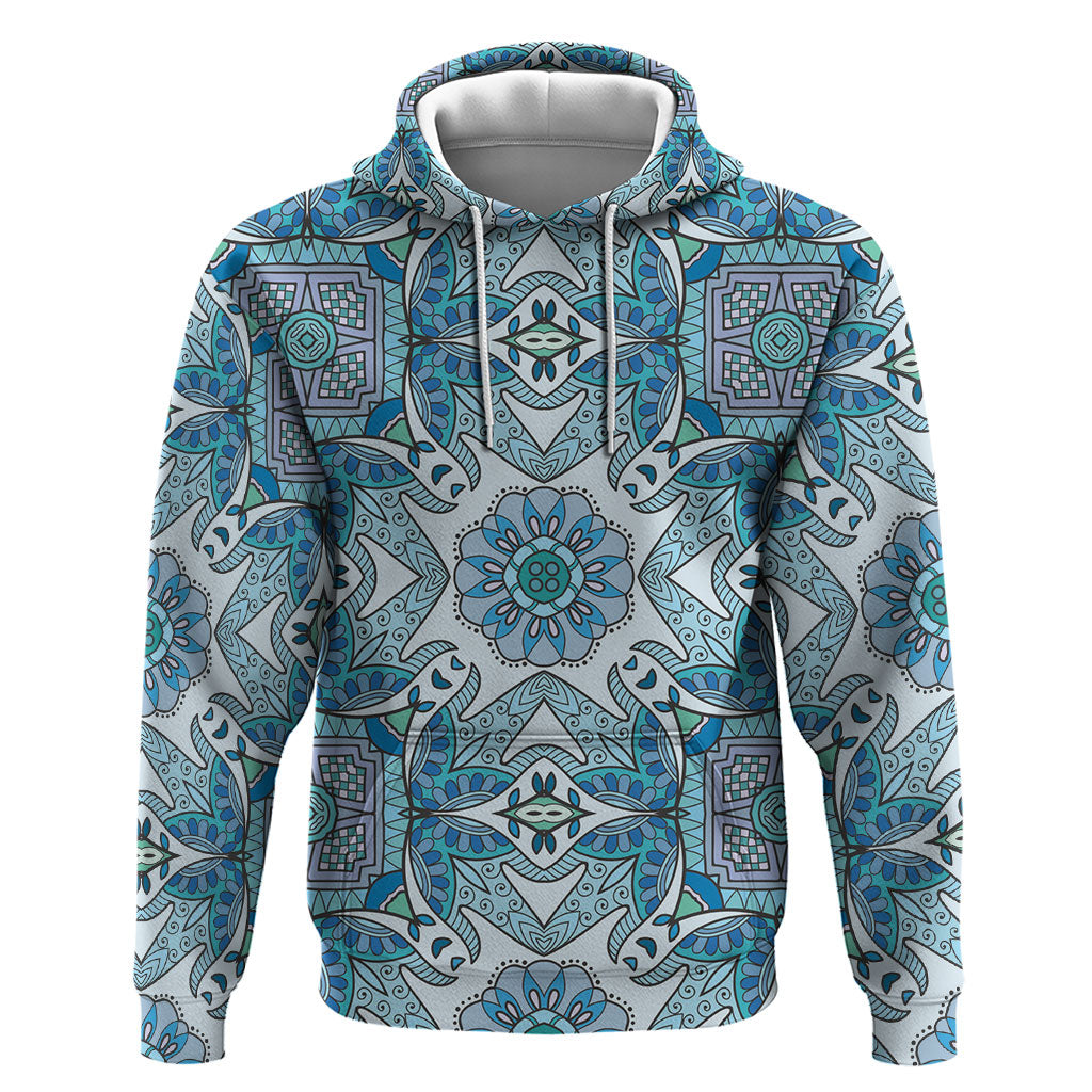 Indian Mandala Pattern Hoodie Blue Geometric Floral Mandala