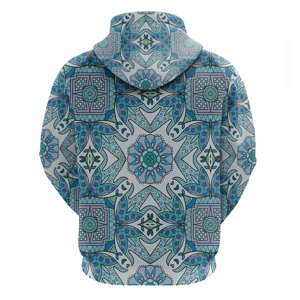 Indian Mandala Pattern Hoodie Blue Geometric Floral Mandala