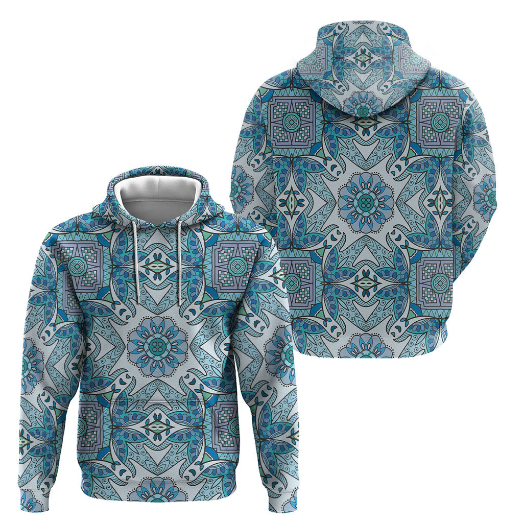 Indian Mandala Pattern Hoodie Blue Geometric Floral Mandala