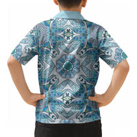 Indian Mandala Pattern Kid Hawaiian Shirt Blue Geometric Floral Mandala