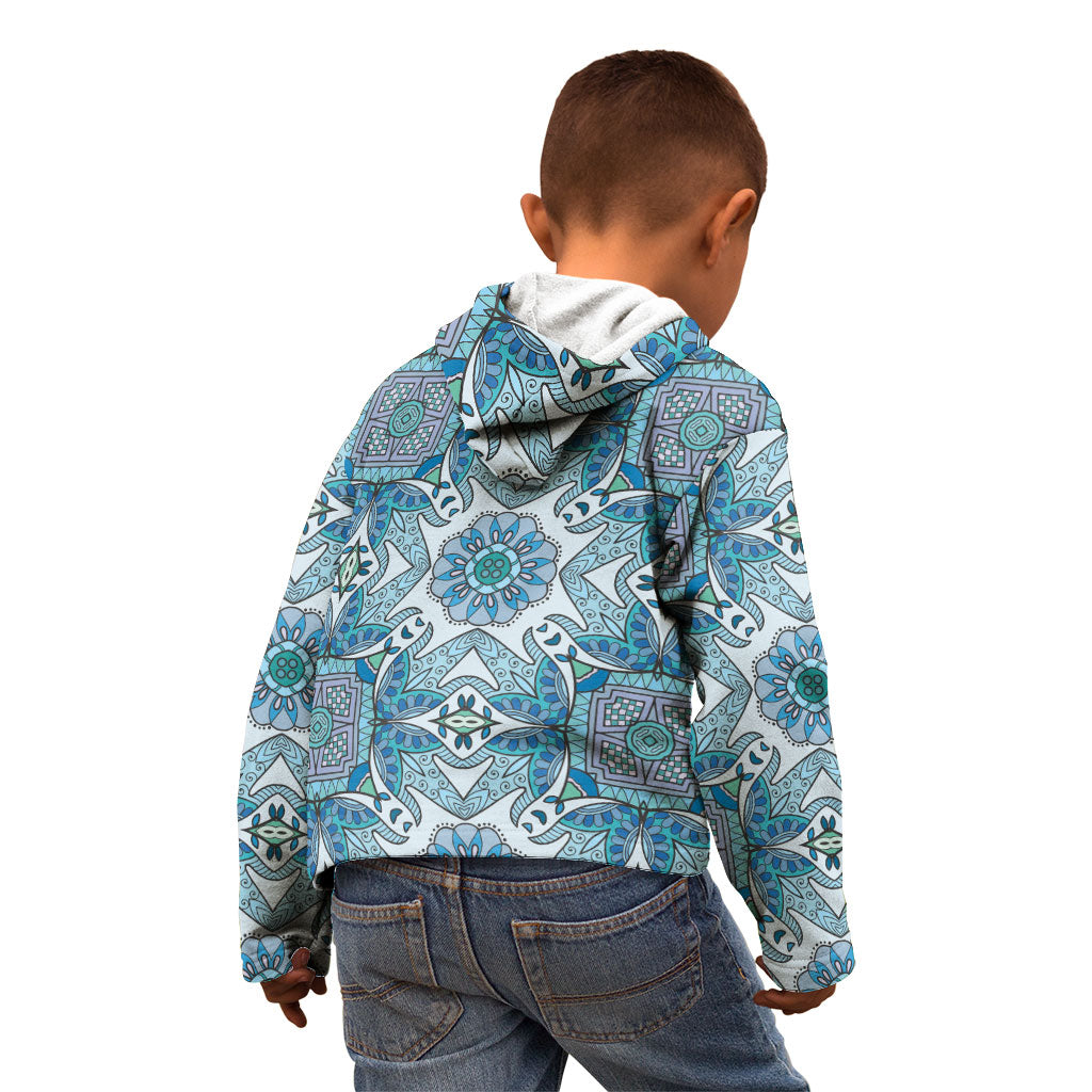 Indian Mandala Pattern Kid Hoodie Blue Geometric Floral Mandala