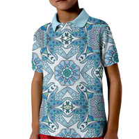 Indian Mandala Pattern Kid Polo Shirt Blue Geometric Floral Mandala