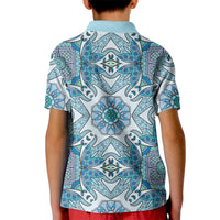 Indian Mandala Pattern Kid Polo Shirt Blue Geometric Floral Mandala