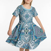 Indian Mandala Pattern Kid Short Sleeve Dress Blue Geometric Floral Mandala