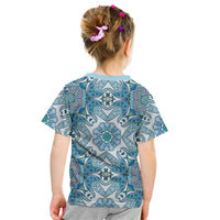 Indian Mandala Pattern Kid T Shirt Blue Geometric Floral Mandala