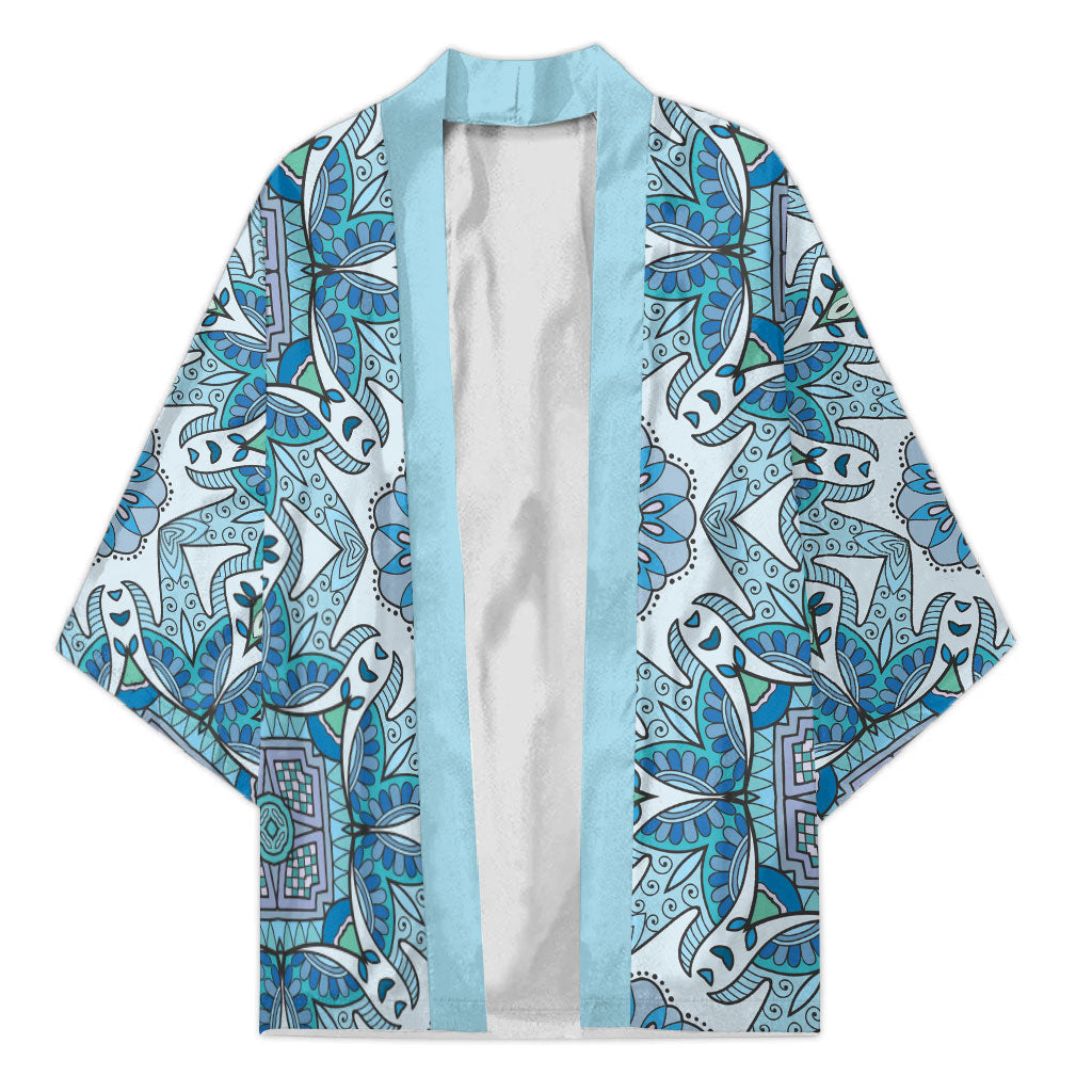 Indian Mandala Pattern Kimono Blue Geometric Floral Mandala